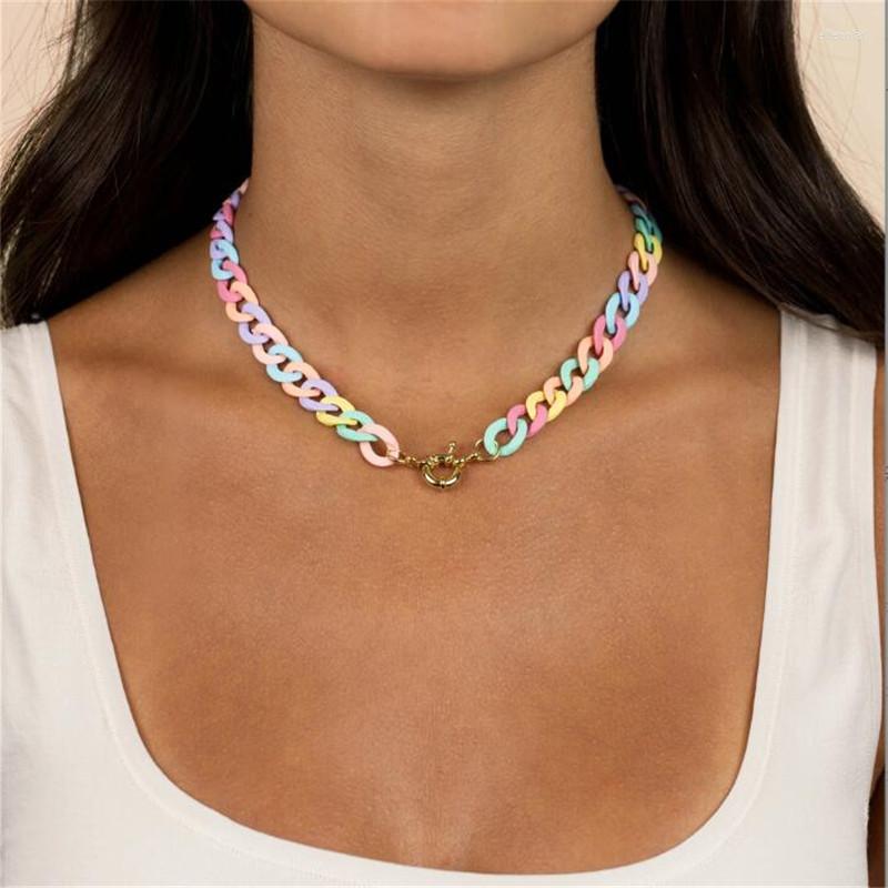 

Choker Aesthetic Macaron Chain Necklace Girls Jewelry Gifts Rainbow Simple Acrylic Clavicle For Women 039