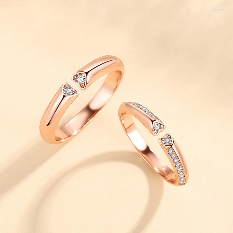 

Cluster Rings 925 Sterling Silver Couple Love Heart Shape Wedding For Women Men Adjustable Opening Romance Valentine's Day Jewelry