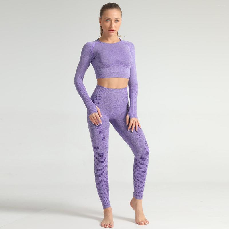 

Active Sets Women Seamless Fitness Sport Suits GYM Long Sleeve Shirts High Waist Running Leggings Workout Two-piece Separate Yoga Set, 04