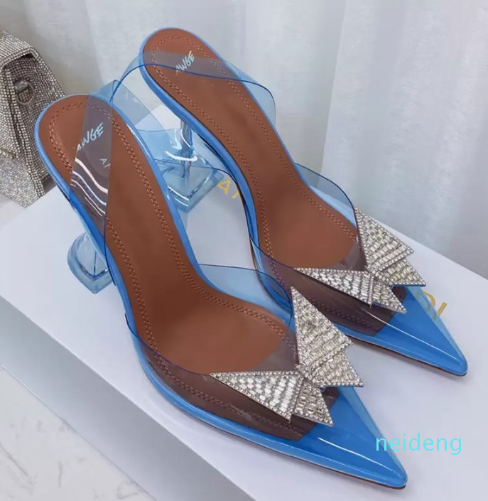 

Fashion heel womens sandal transparent Sequined button shoe 9.5cm heels Genuine Leather sole High heeled cool shoes us size 4-12, 4#