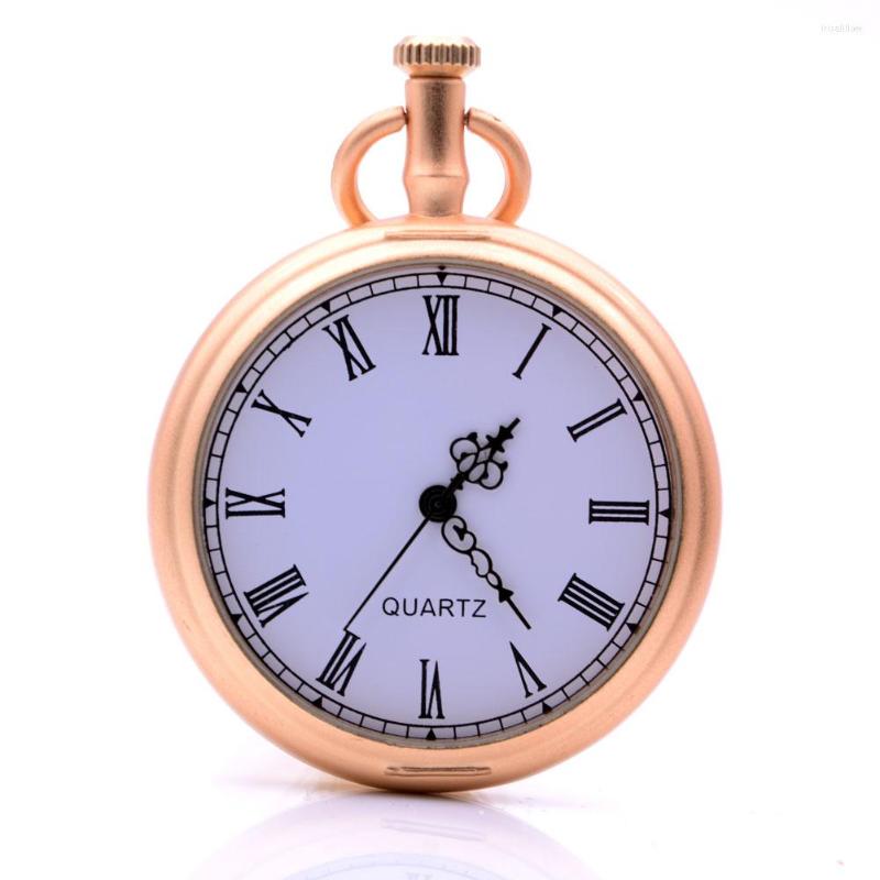 

Pocket Watches Simple Gold Case Roman Numerals Dial Quartz Watch Analog Pendant Necklace Chain Mens Womens Gift Relogio Masculino