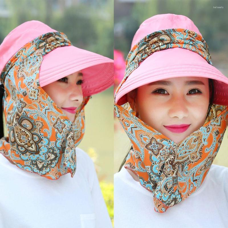 

Wide Brim Hats 1Pcs Fashion Women Summer Outdoor Riding Anti-UV Sun Hat Beach Foldable Sunscreen Floral Print Caps Neck Face, Beige