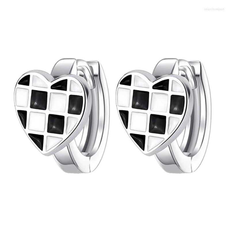 

Hoop Earrings Wholesale European Fine Woman Girl Mother Party Birthday Wedding Christmas Gift Heart Checkboard 18KT White Gold