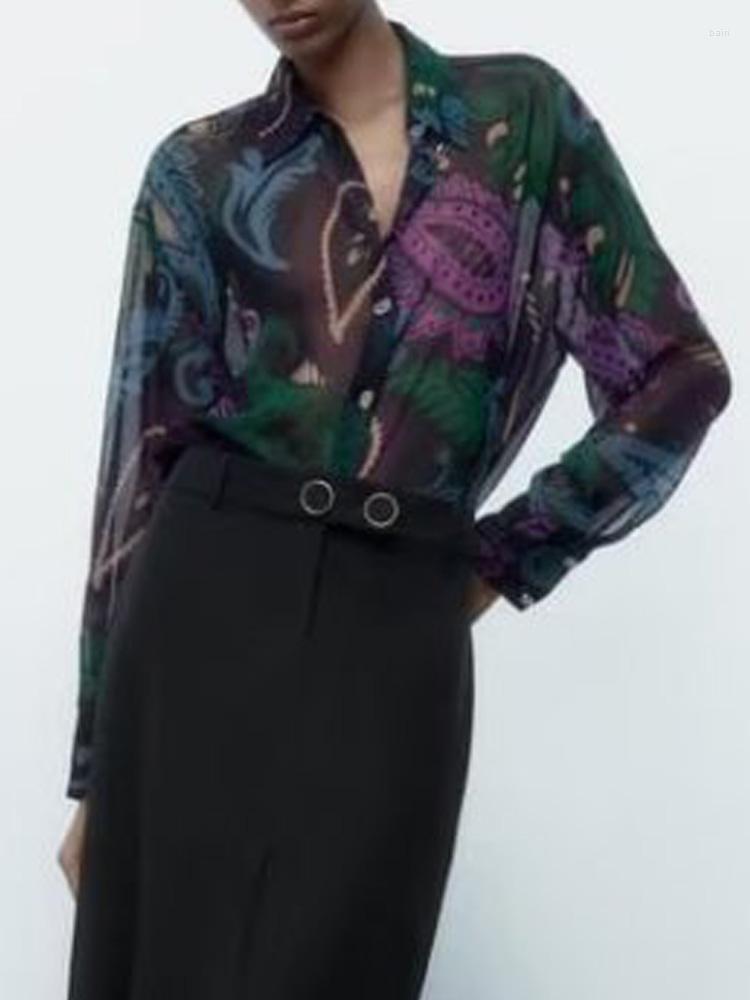 

Women's Blouses Kumsvag 2023 Summer Women Chiffon Shirts Tops Fashion Print Transparent Female Elegant Street Top Smock Clothing