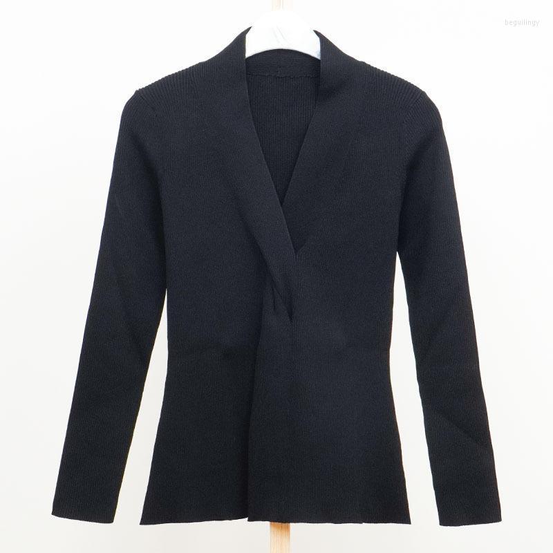 

Women' Sweaters Cross V-neck Long-sleeved Knitted Sweater Top Women Pullover Autumn Spring Lady Pull Femme Jersey MujerWomen' Begu22, Black