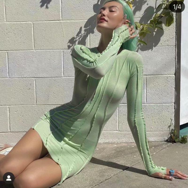 

Casual Dresses Vergoodr Green Long Sleeve Pencil Dress Ladies Ruffled Round Neck Mini For Women Vestido De Mujer Sexy Party, Black