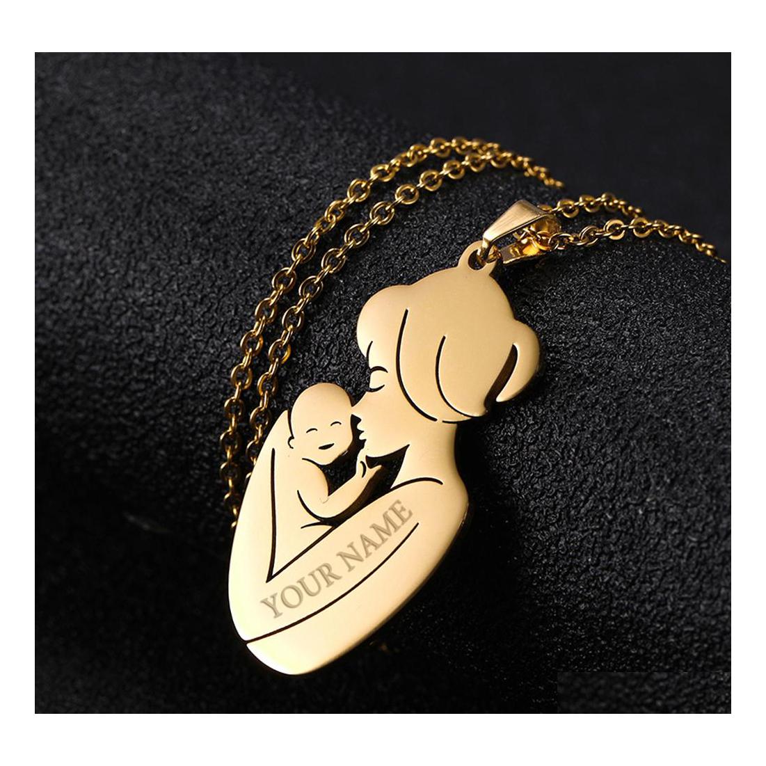 

Pendant Necklaces Personality Necklace Mothers Day Chain Family Baby Gift Ladies Stainless Steel Jewelry Thanksgiving Luckyhat Drop Dhape