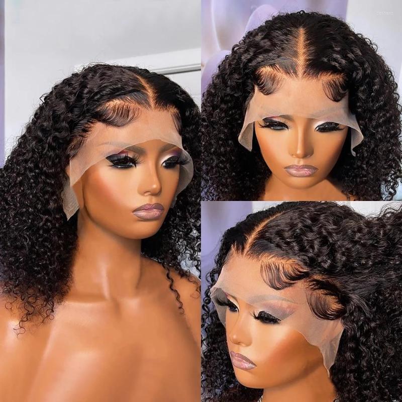 

Brazilian Remy Deep Wave Lace Front Human Hair Wigs 13X6 Transparent 180% Water Curly 4x4 Short Closure Bob Wig For Women, 4x4 lace wig