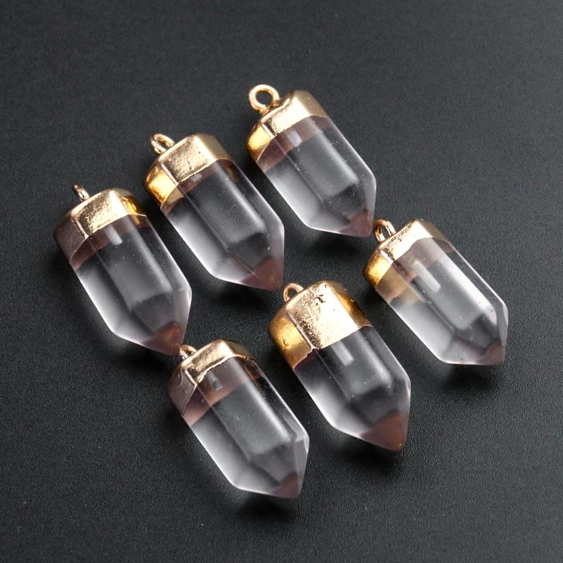 

Pendant Necklaces Gold Point Crystal Quartz Pillar Polished Charm DIY Necklace Earring Dangle Hexagonal Prisms Hanging Jewelry AccessoriesPe