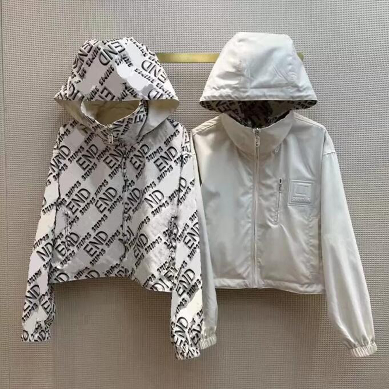 

Designer Capsule Collection Women's Hooded Jackets Fashion Reversible Full FF Fashion Long Sleeve Jacket A139, White