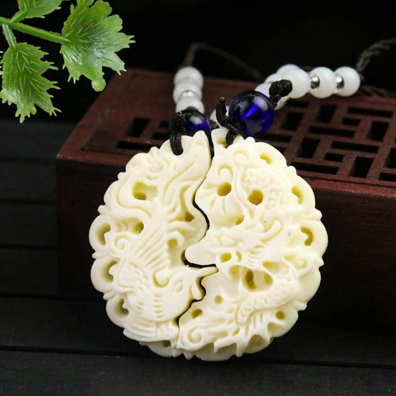

Pendant Necklaces 1set Natural Ivory Nut Cameo Phoenix Loong Necklace Phytelephas Macrocarpa Seed TAGUA Couple Lover Wedding Jewelry GiftPen