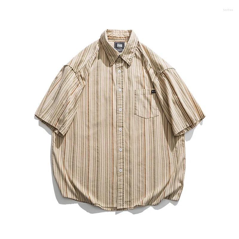 

Men's Casual Shirts Summer Boys' Striped Short Sleeved Shirt 2023 Fashion Brand Loose Students' Ancient Japanese Vintage Men's, Gray