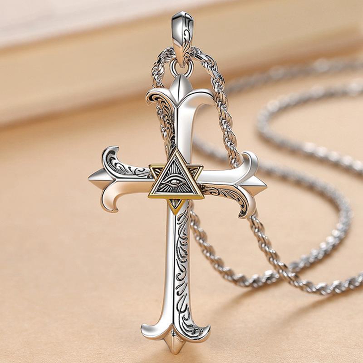 

10Pcs Hip Hop Fashion Eye Of God Cross Pendant Necklace For Men Women Trendy Jewelry