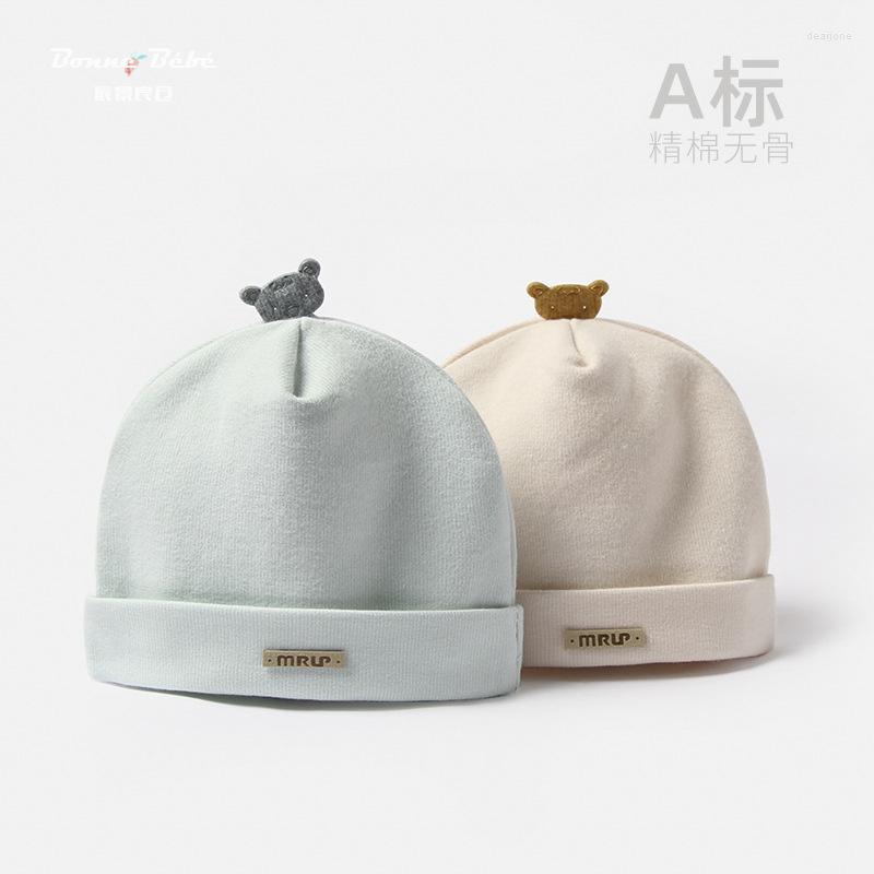 

Hats Baby Hat Autumn And Winter Pure Cotton Korean Double Layer Warm Pullover Little Bear Born Fetal, Blue