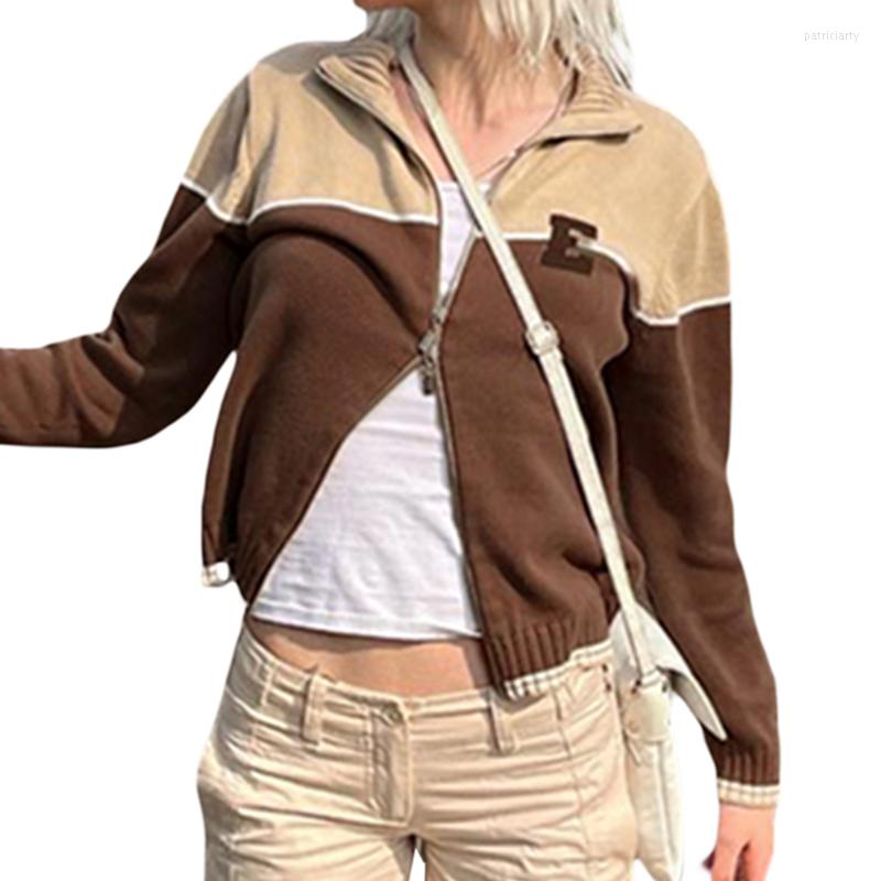 

Women' Knits Xingqing Sweater 2000s Aesthetic Women Zip Up Long Sleeve Contrast Color Cardigan Knitwear Y2k Knitted Top Vintage Streetwear, As photo shows