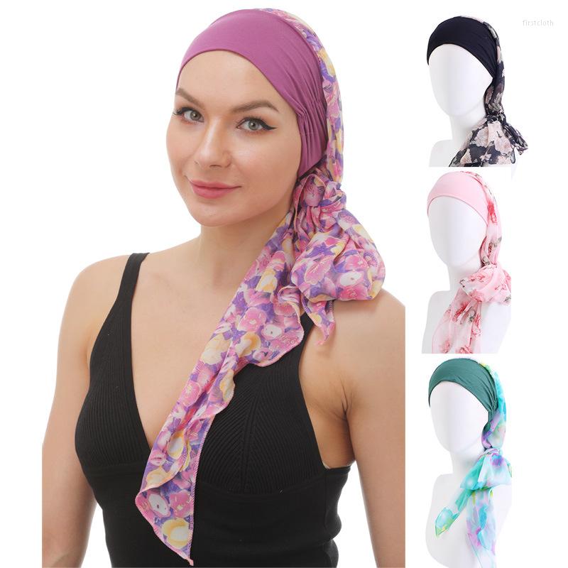 

Ethnic Clothing 2023 Women Stretch Chiffon Streamers Head Wraps Muslim Hijab Bonnets Fashion Prints Casual Streetwear Female Islamic Hats