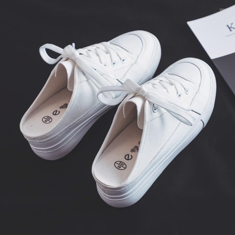 

Slippers 2023 Summer Style Inner Increase Canvas Shoes Women No Heel Half Mop Thick Bottom Korean White