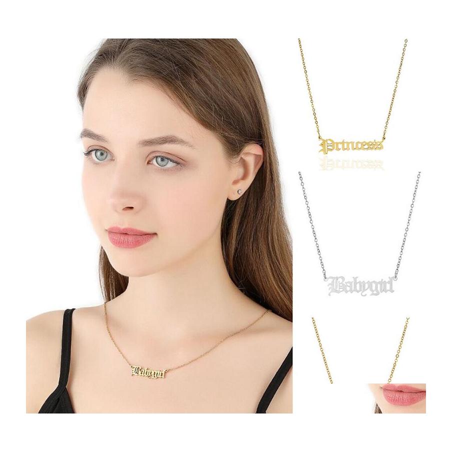 

Pendant Necklaces Fashion Ancient Letters Babygirl For Girls Women Gold Sier Stainless Steel Alphabet Clavicle Chain Necklace Drop D Otjyo