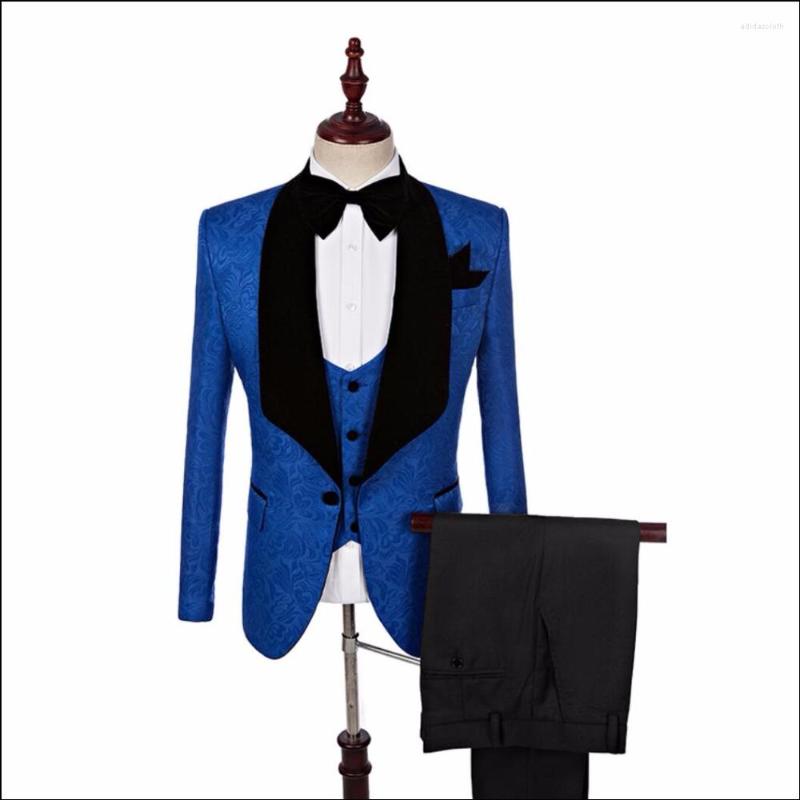 

Men' Suits -5xl 2023 Men' Wedding Groom Blue Jacquard Three-piece Casual Slim Shawl Collar Formal Dress Singer Stage Costumes, Jacket vest pants