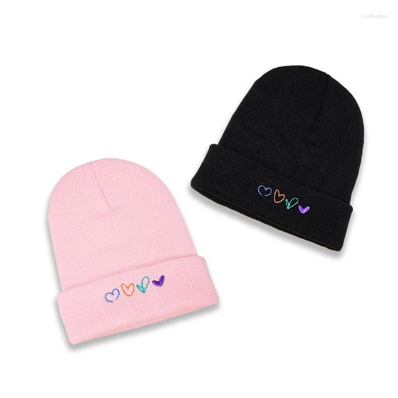 

Berets 2023 Acrylic Color Love Heart Embroidery Thicken Knitted Hat Warm Skullies Cap Beanie For Men And Women 121, Black