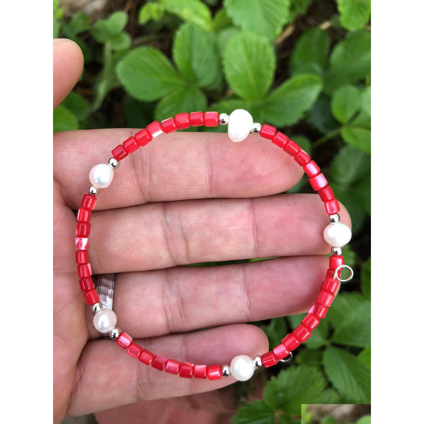 

Beaded 5Pcs Handmade Mini Square Shell Beads Strand Bracelet With Freshwater White Pearls Stretch Bracelets For Women Jewelry Love W Dhxtx