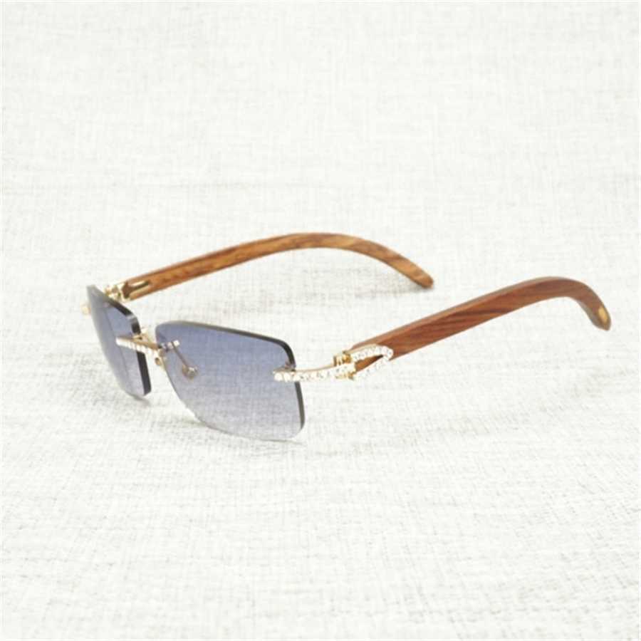 

36% OFF 2023 Vintage Rhinestone Black White Buffalo Horn Rimless Men Wood Metal Frame Shades for Outdoor Club Eyewear