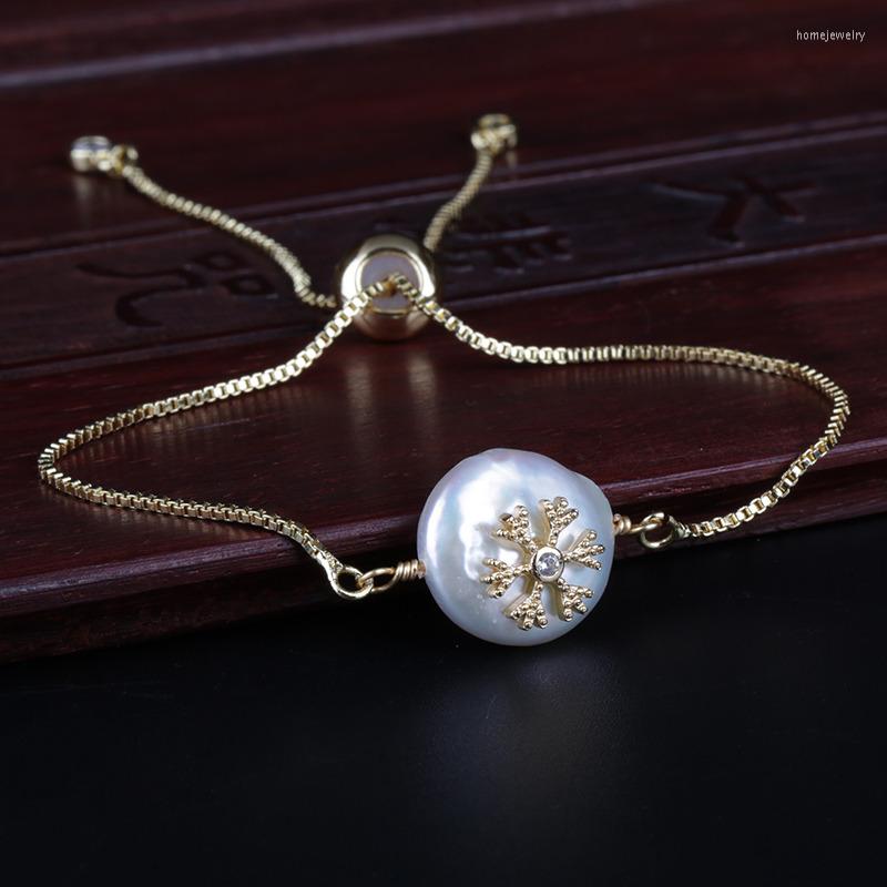 

Link Bracelets White Cz Crystal Tiny Snow Snowflake Charm Freshwater Pearl Bead Charms Dainty For Women Wedding Brithday Gift