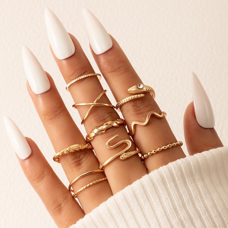 

Cluster Rings Bohemian Snake Joint Ring Sets For Women Simple Wave Geoemtry Alloy Metal Party Jewelry Accessories 9pcs/sets 21127