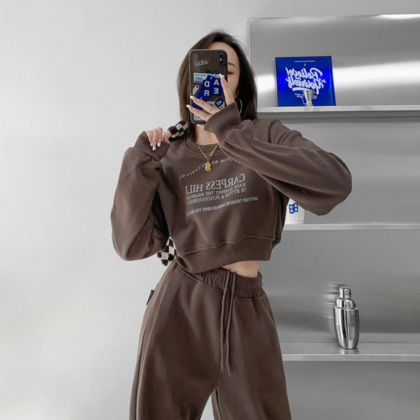 Modes Femmes Deux Pièces Pantalons Survêtements Sweat À Capuche Sport Pantalons De Survêtement Rue Nombril Baring Hoodie Ensembles Tendance Hip H