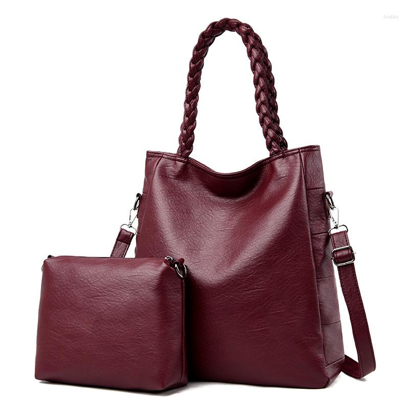 

Evening Bags 2 Pc/sets Women Leather Handbags High Quality Sac A Main Female Shoulder Bag Large Capacity Tote Purses And, Red