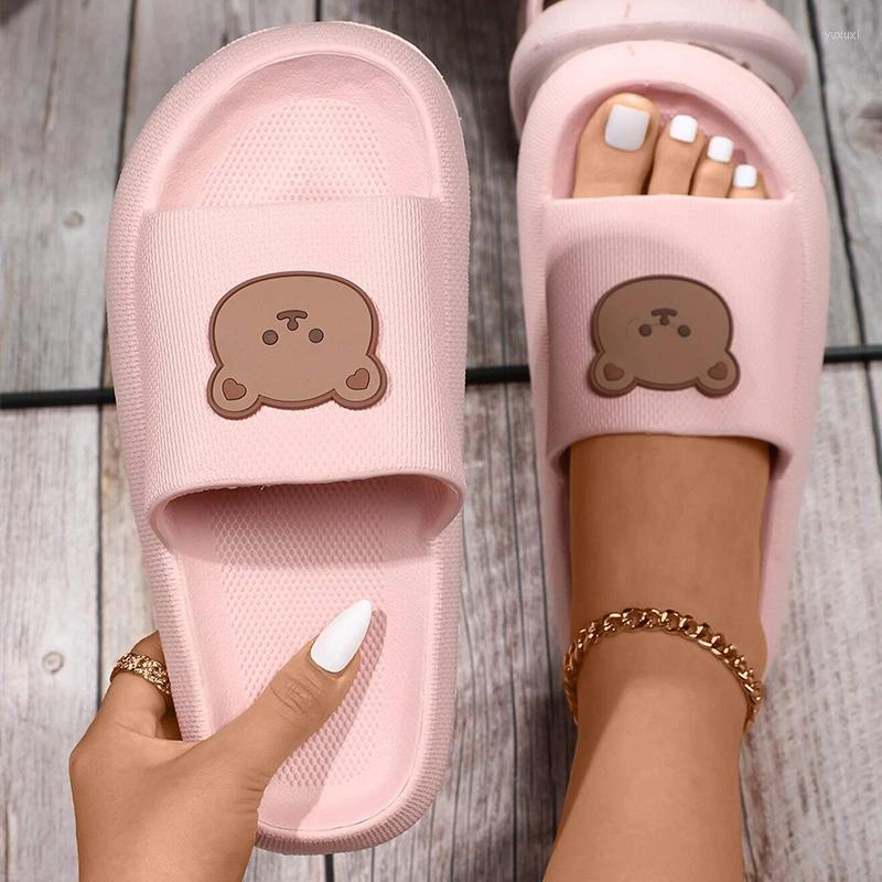 

Slippers Women Cute Cartoon Bear Design Soft Non-Slip Sandals Indoor Bathroom Couple EVA Slides Summer Home Woman Shoes, Pink
