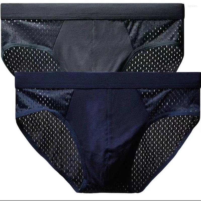 

Underpants Mesh 2pcs/Lot Men'S Breathable Underwear Summer Ice Silk Thin Briefs Mid Waist Plus Size Sexy Shorts Triangle Panties, Lvse