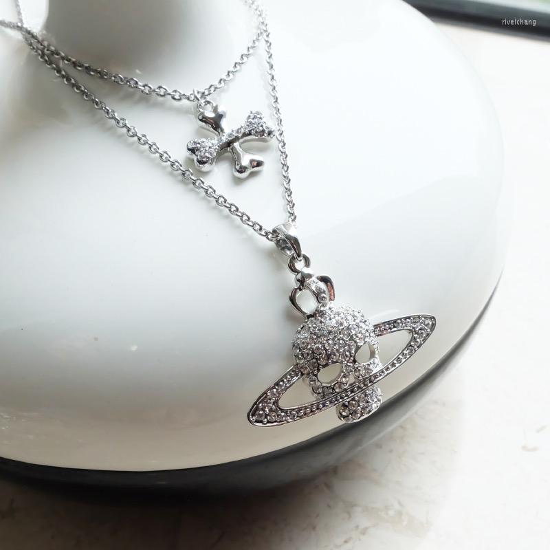 

Pendant Necklaces High Quality Rhinestone Skull For Women Men Cross Chain Necklace Punk Goth Jewelry Accessories Wholesale