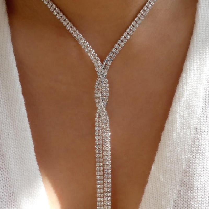 

Choker 2023 Luxury Woman Crystal Rhinestone Chain Necklace For Women's Girls Fashion Jewelry Silver Gold Plated Long Necklaces