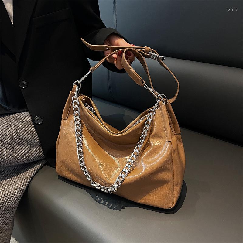 

Evening Bags Lacquer Shiny Casual Big For Women 2023 Autumn And Winter Texture High-capacity Tote Bag, Black