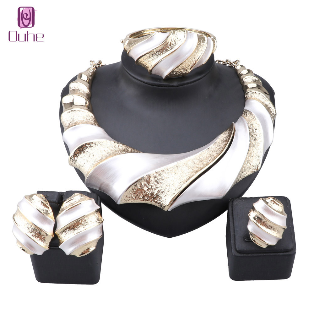 

Wedding Jewelry Sets Women Luxury Dubai Gold Colorful Necklace Earring Ring Bangle Accessories Decoration Set 230203