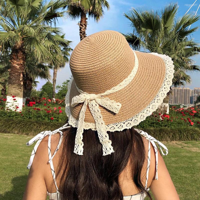 

Wide Brim Hats 2023 Women Summer Visors Hat Foldable Sun Large Beach Fashion Straw Chapeau Femme UV Protection Cap, Khaki