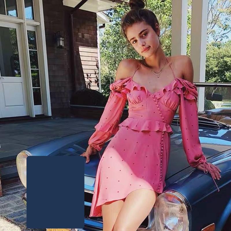 

Casual Dresses High Quality 2023 Autumn Long Sleeve Women Asymmetric Holiday Mini Dress, Pink