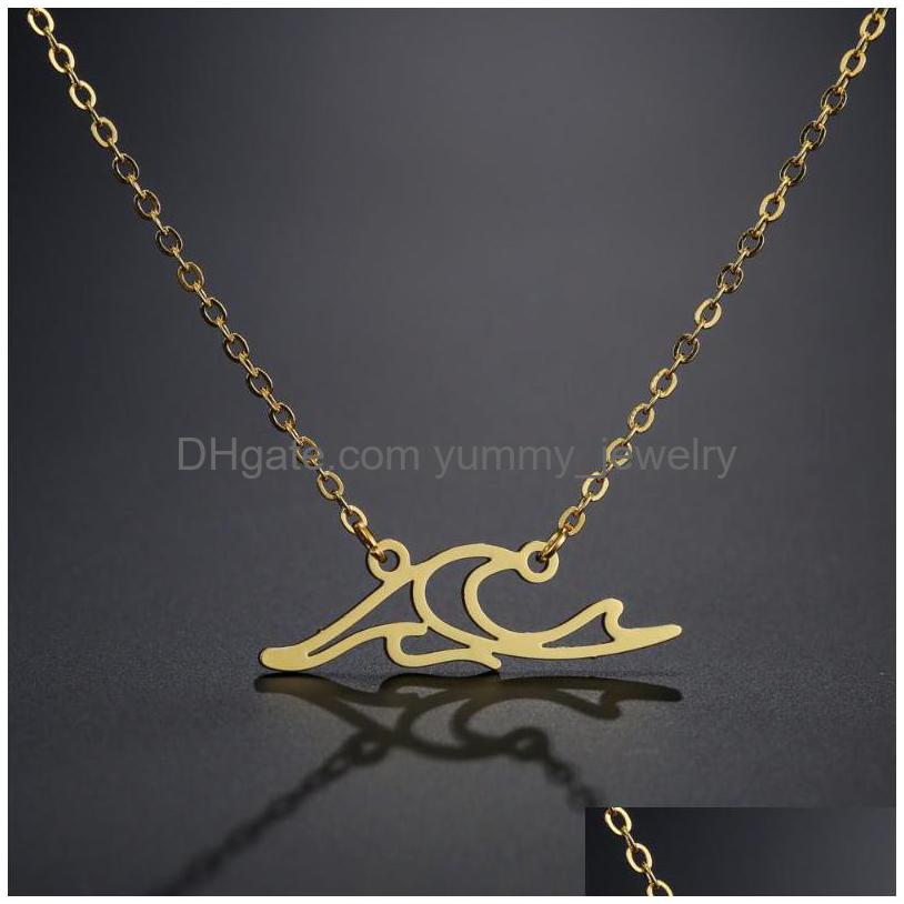 

Pendant Necklaces Stainless Steel Necklace For Women Fashion Ocean Waves Charm Clavicle Chain Jewelry Collier Femme Party Giftspenda Dhfbo