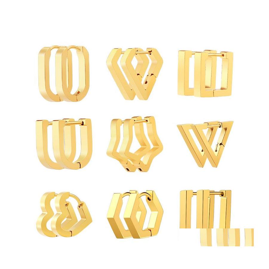 

Hoop Huggie Stainless Steel Geometric Earrings 2021 Trendy Gold Triangle Earring For Women Men Fashion Gift Party Jewelry Drop Deli Otmqn