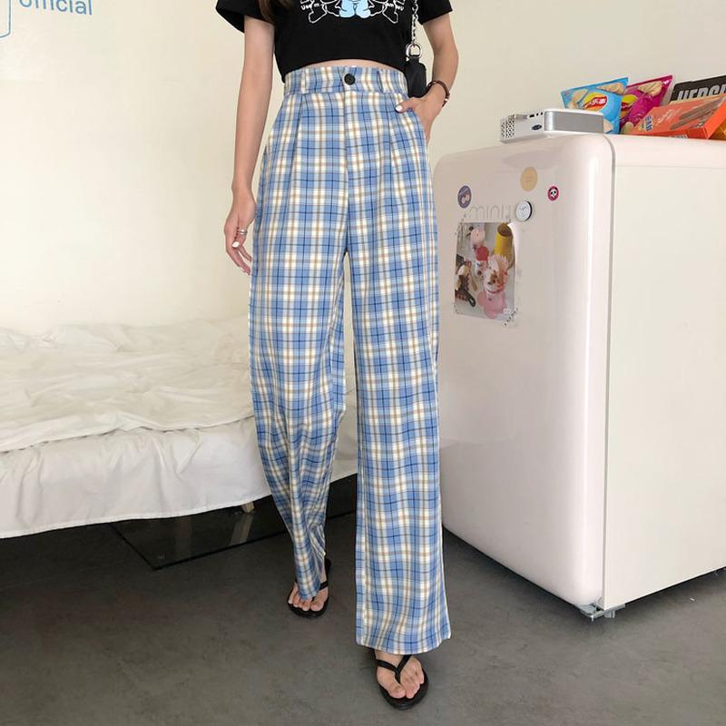 

Women' Pants & Capris Women Plaid Winter Checkered For Red Black Korean Wide Leg Jokers Trousers Button Fashion