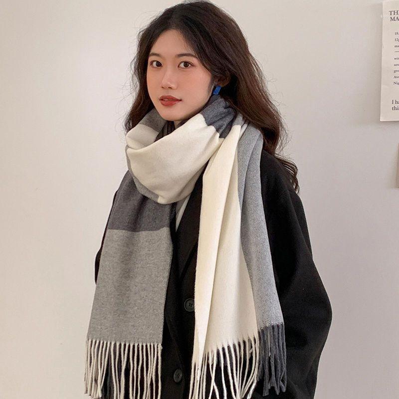 

Scarves Selling Plaid Scarf Women Winter Warm Shawl Scarfs Tassel Imitation Cashmere Neck Ladies Cape Foulard