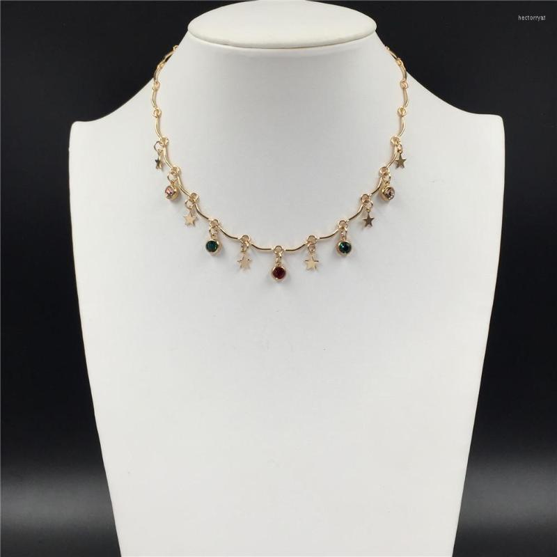 

Choker Summer Arrivals Romantic Small Colorful Stone Star Charm Dangle Delicate Necklace For Women Girl Elegant Statement Jewel