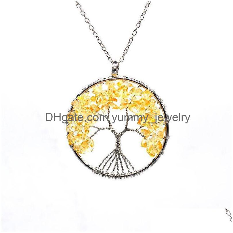 

Pendant Necklaces 12Pc/Set Tree Of Life Necklace 7 Chakra Stone Beads Natural Amethyst Sterlingsierjewelry Chain Choker For Woman Gi Dht2L