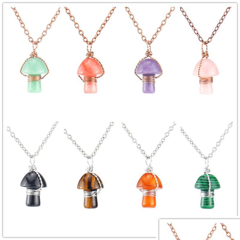 

Pendant Necklaces Lots Wire Wrap Carving Mushroom Reiki Healing Crystal Tiger Eye Rose Quartz Opal Aventurines Necklace For Dhgarden Dhrto