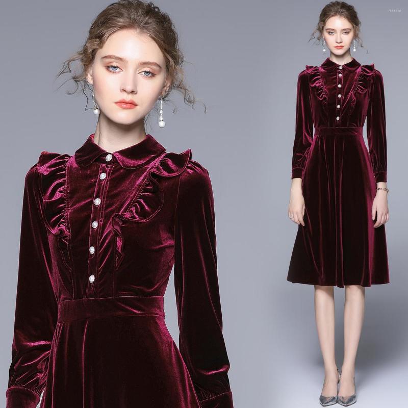 

Casual Dresses ZUO MAN RU Women Autumn & Winter Elegant Velvet Dress Festa High Quality Long Cocktail Party Robe Beading Designer Pencil, Claret