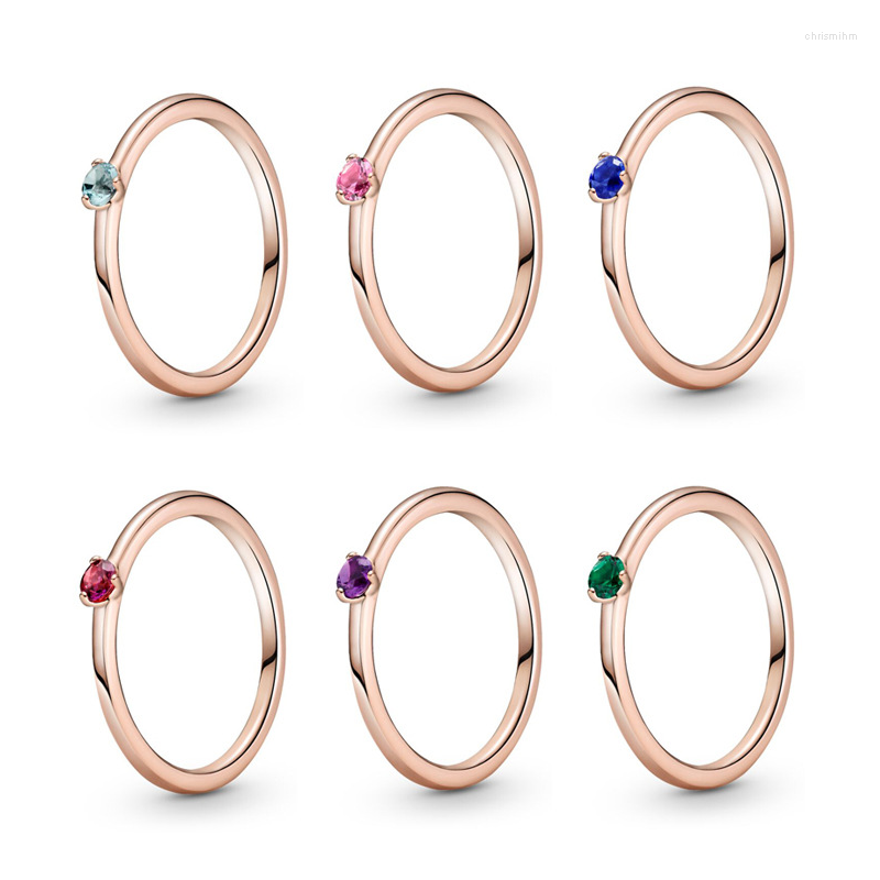 

Cluster Rings Colorful Gemstone Pan-Style Thin Sterling Silver Ring For Women Wedding Engagement Promise Gift Rose Gold Plated 925 Jewelry