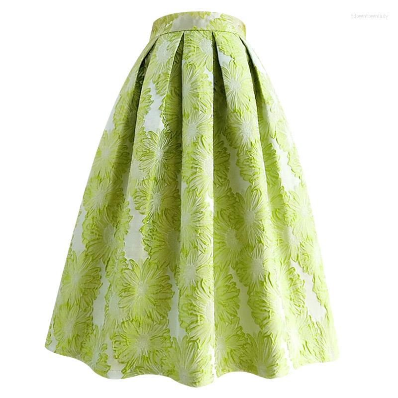 

Skirts Spring 2023 Retro Jacquard Green Ball Gown Women High Waist Party Umbrella