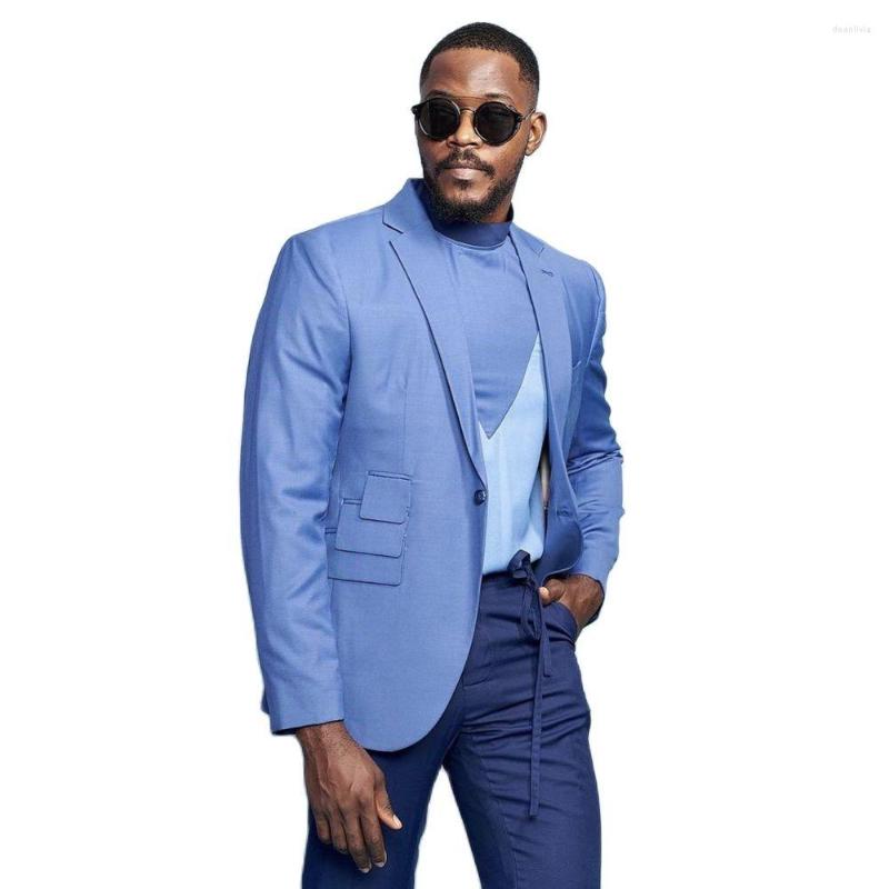 

Men' Suits Men Jacket Slim 2 Piece Outfit/Multiple Pockets Unique Design Blue Blazer Navy Pants Casual Daily Men' Clothes Set, Custom made