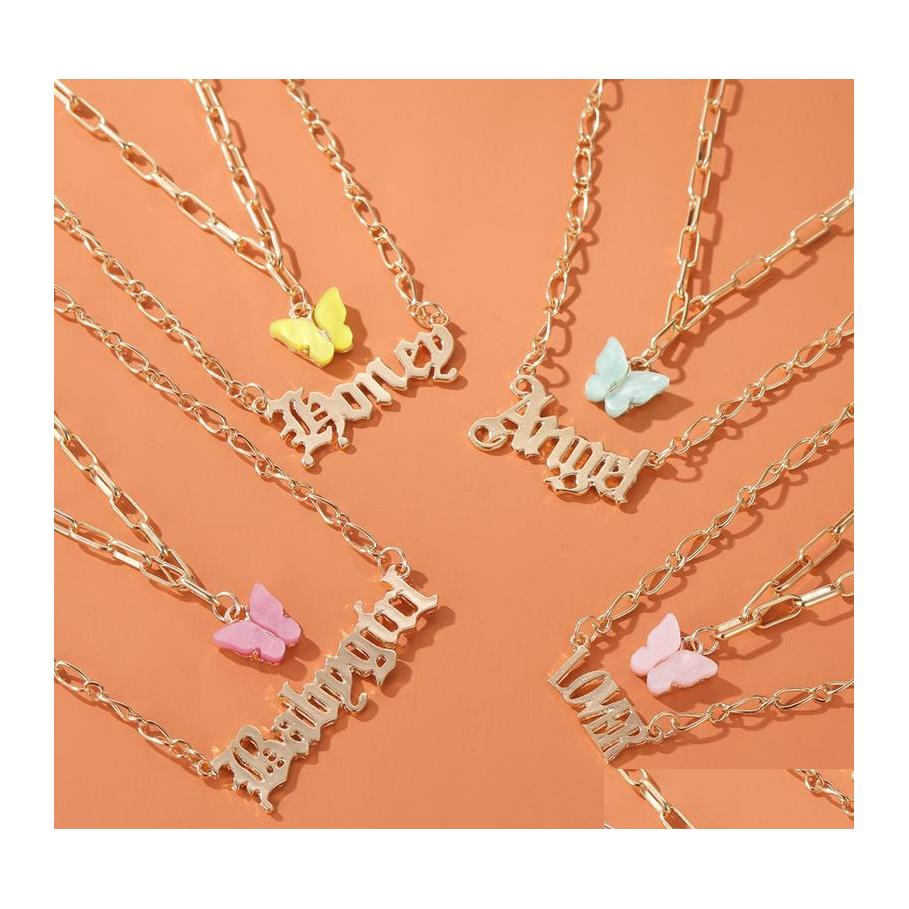 

Pendant Necklaces Acrylic Butterfly Layered Necklace For Girl Lady Gold Link Chain Letter Babygirl Angel Initial Jewelry Drop Delive Ot5Jc